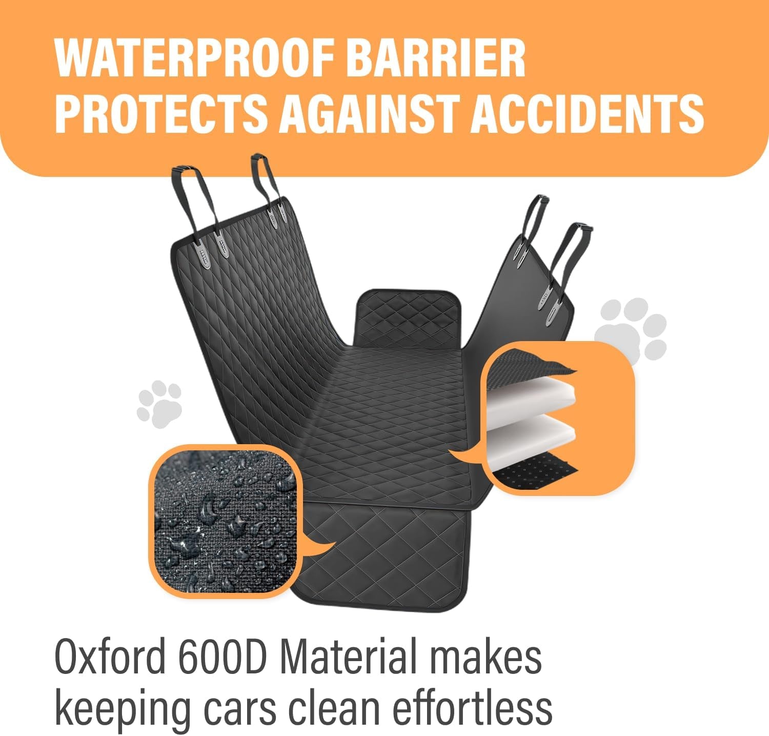 Black Standard Dog Car Hammock Back Seat Cover, Waterproof Backseat Cover Protector for Truck Bench Rear of Sedans or Suvs, Essential Pet Supplies Vacuum or Wipe Clean, Machine Washable