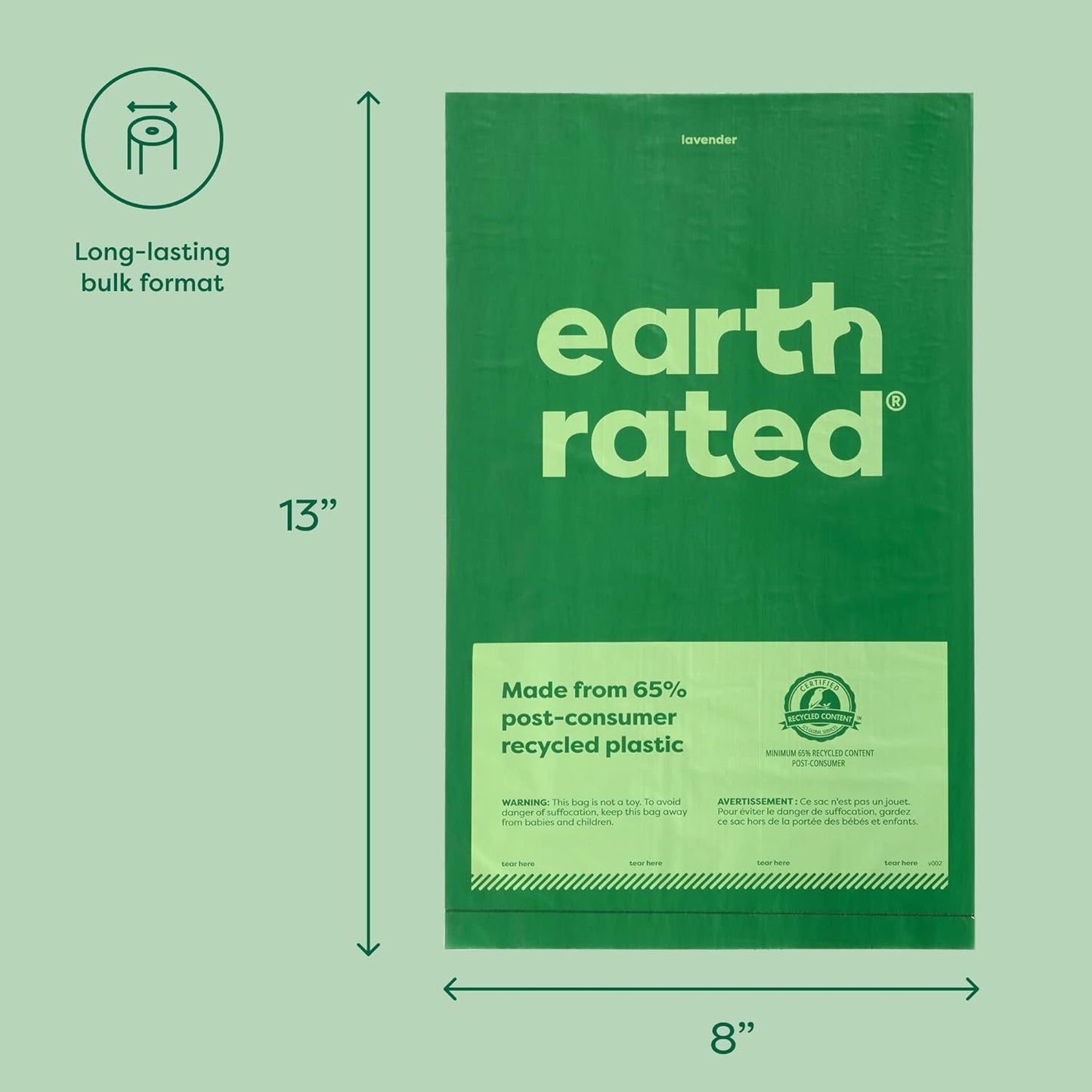 Dog Poop Bags, Thick Grab and Go Single Roll, Ideal for Backyard Pickups, Lavender Scented, 100 Count