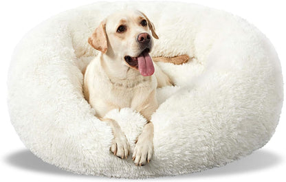 Large Washable Dog Round Bed - Comfortable Calming Donut Cuddler