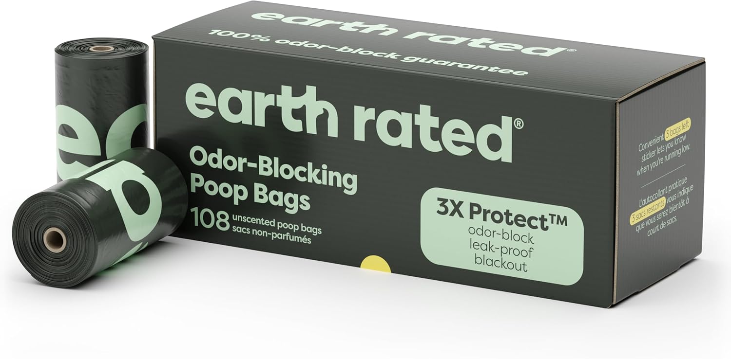 Odor-Blocking Poop Bags for Dogs with 3X Protect, Guaranteed to Block Smells & Leak-Proof Performance, Conceals Smell & Mess, Unscented, 108 Bags