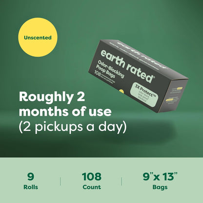 Odor-Blocking Poop Bags for Dogs with 3X Protect, Guaranteed to Block Smells & Leak-Proof Performance, Conceals Smell & Mess, Unscented, 108 Bags