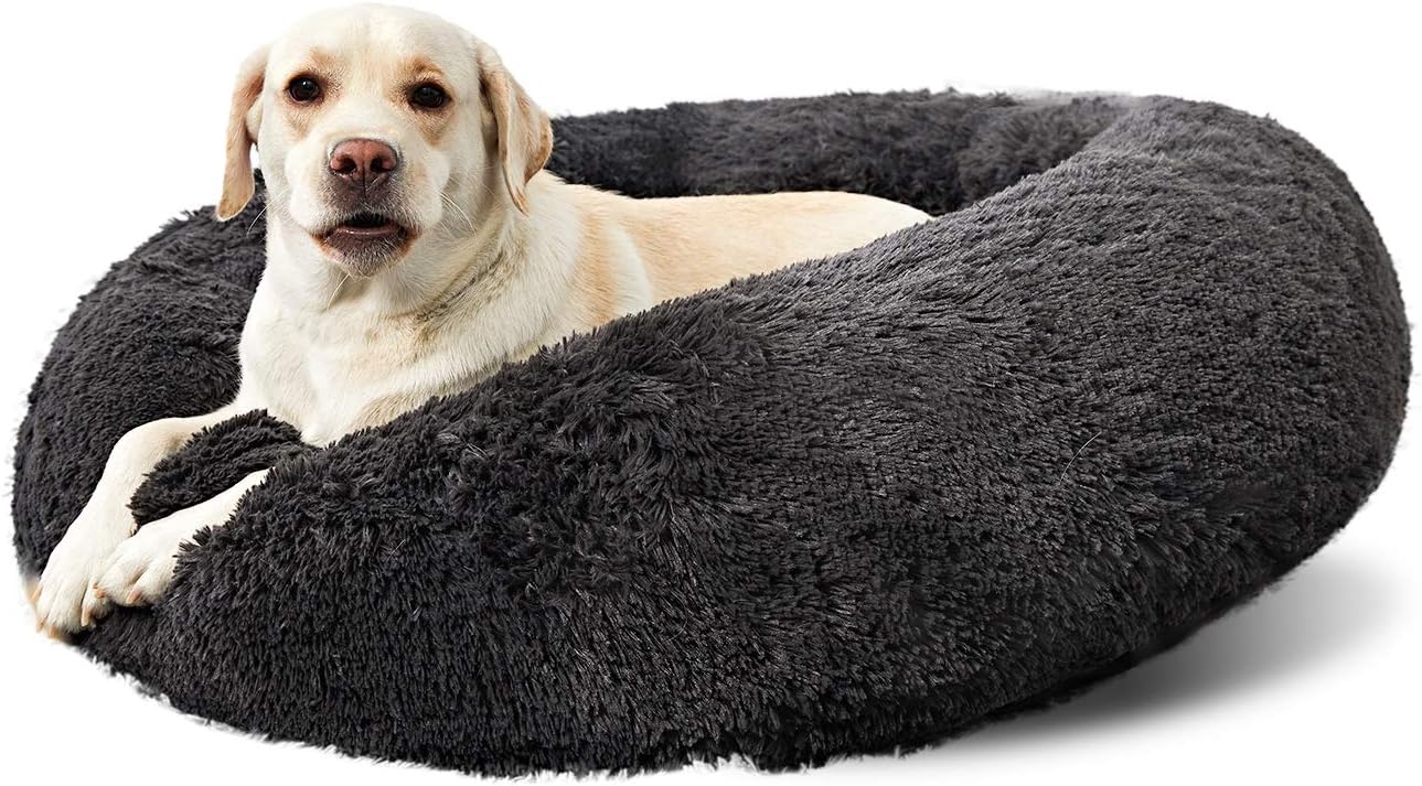 Large Washable Dog Round Bed - Comfortable Calming Donut Cuddler