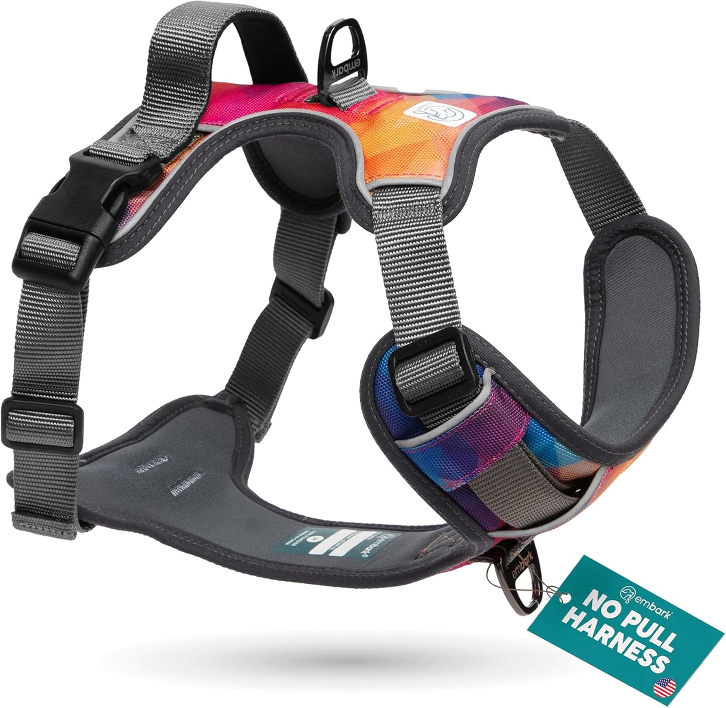 Embark Adventure Dog Harness, Reflective Trim XL Dog Harness for Extra Large Dogs No Pull - Military Grade Nylon, 2 Leash Clips & Gel Lined Handle. Soft & Padded Puppy