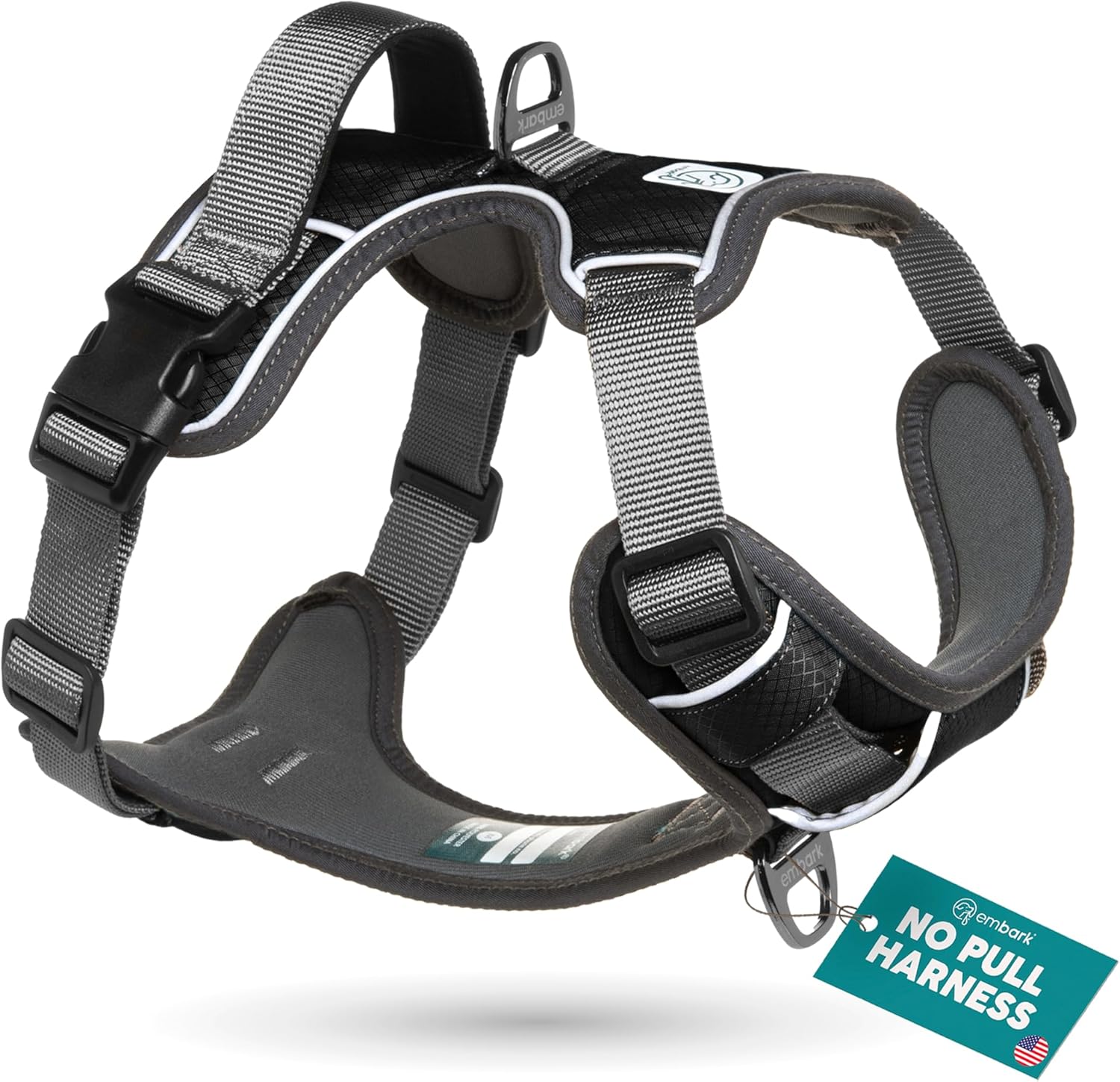 Embark Adventure Dog Harness, Reflective Trim XL Dog Harness for Extra Large Dogs No Pull - Military Grade Nylon, 2 Leash Clips & Gel Lined Handle. Soft & Padded Puppy