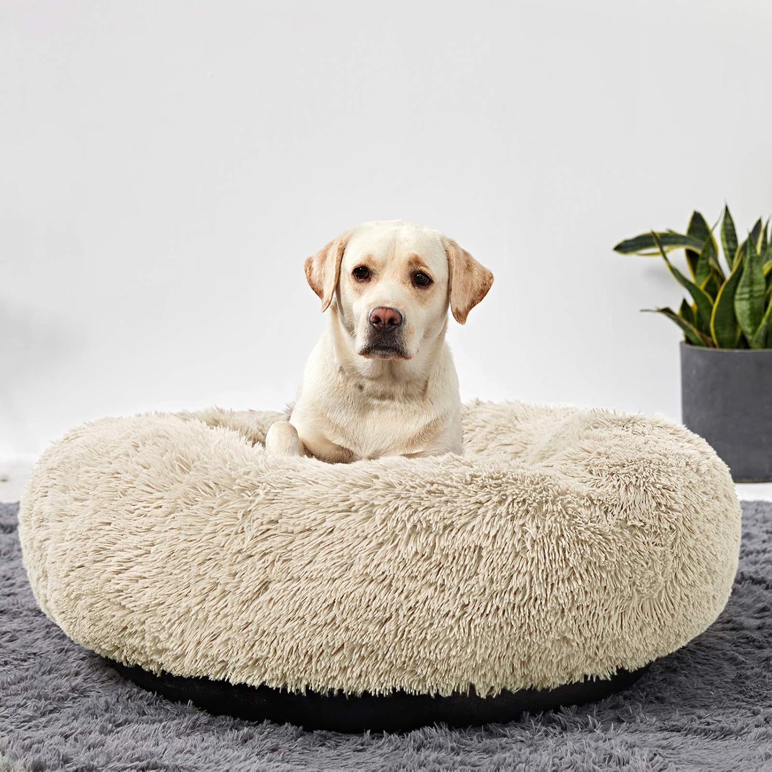 Large Washable Dog Round Bed - Comfortable Calming Donut Cuddler