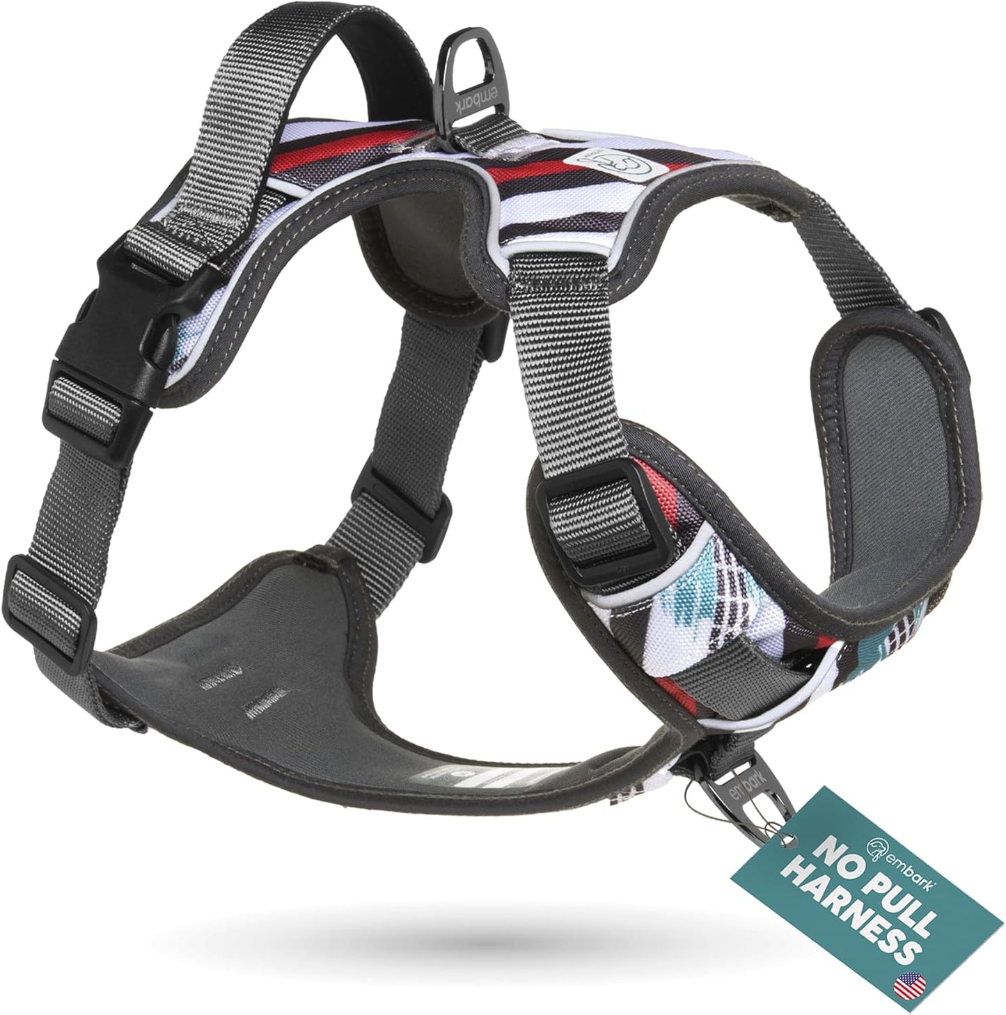 Embark Adventure Dog Harness, Reflective Trim XL Dog Harness for Extra Large Dogs No Pull - Military Grade Nylon, 2 Leash Clips & Gel Lined Handle. Soft & Padded Puppy