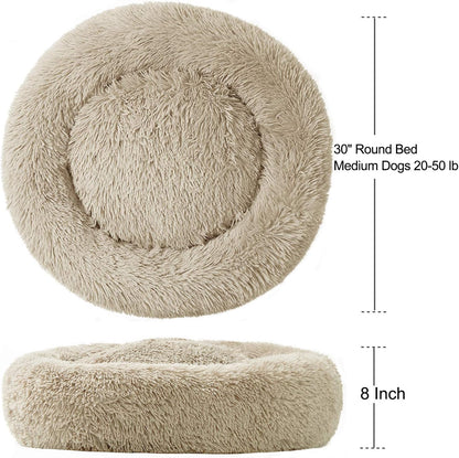Large Washable Dog Round Bed - Comfortable Calming Donut Cuddler