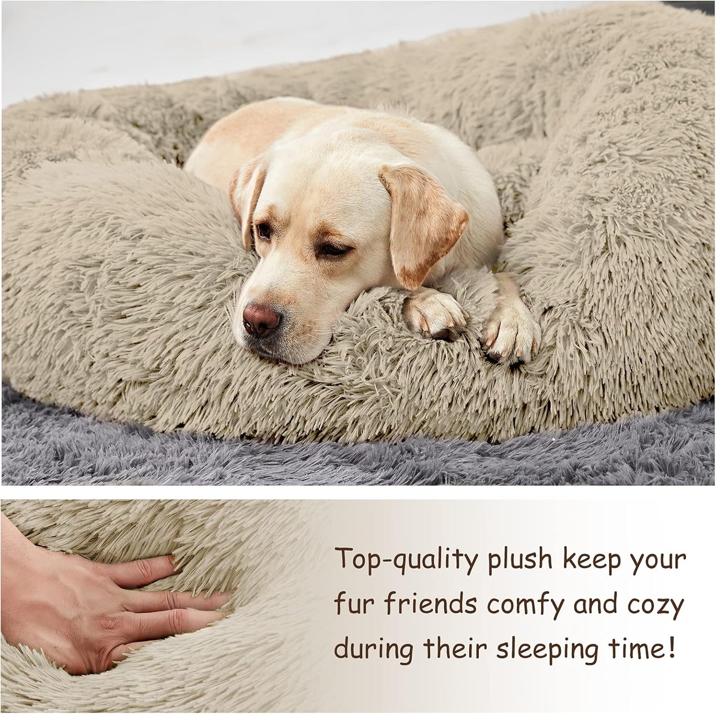 Large Washable Dog Round Bed - Comfortable Calming Donut Cuddler