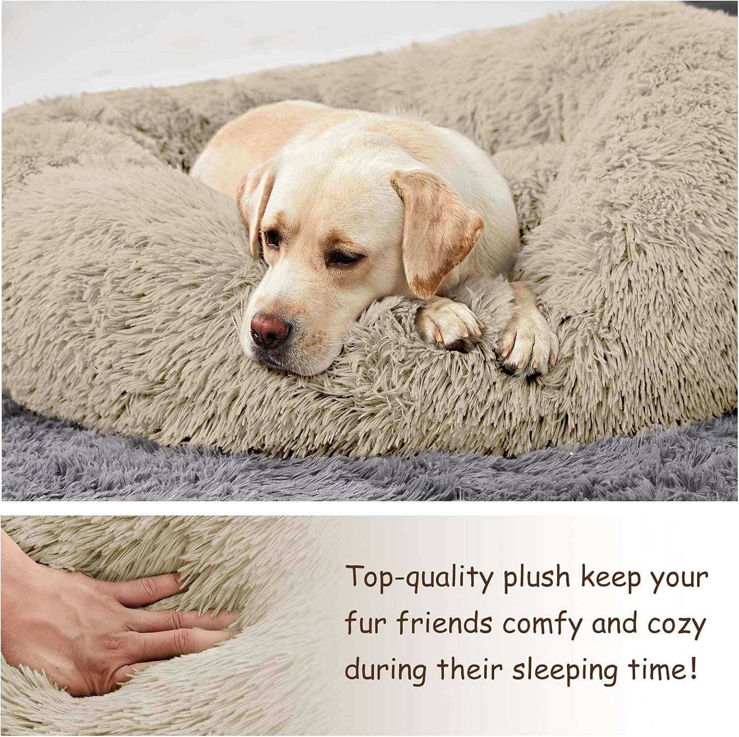 Large Washable Dog Round Bed - Comfortable Calming Donut Cuddler