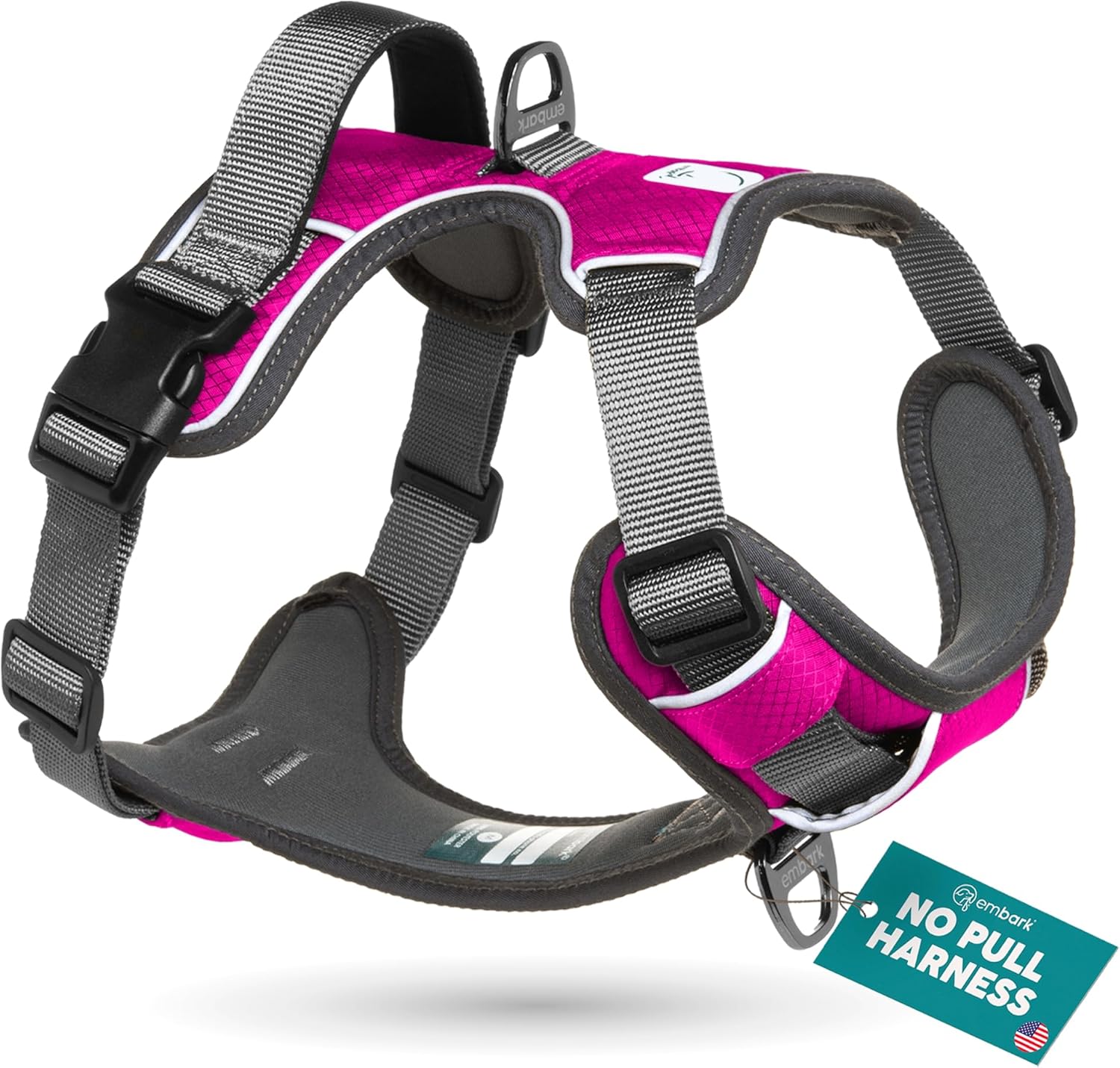 Embark Adventure Dog Harness, Reflective Trim XL Dog Harness for Extra Large Dogs No Pull - Military Grade Nylon, 2 Leash Clips & Gel Lined Handle. Soft & Padded Puppy